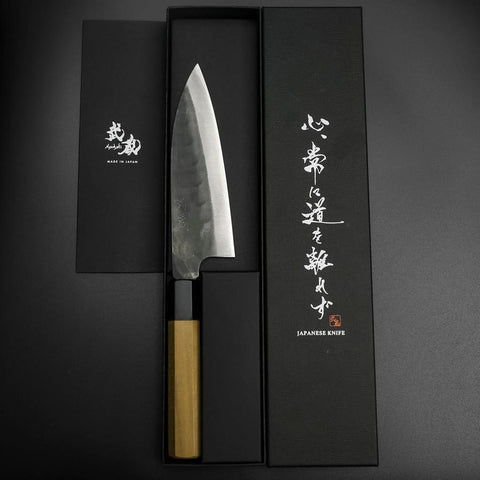 Funayuki Blue Steel #1 Edelstahlummantelung Kurouchi Büffelhorn und Magnolienholz Griff 165mm-[Musashi]-[Japan-Küchenmesser]
