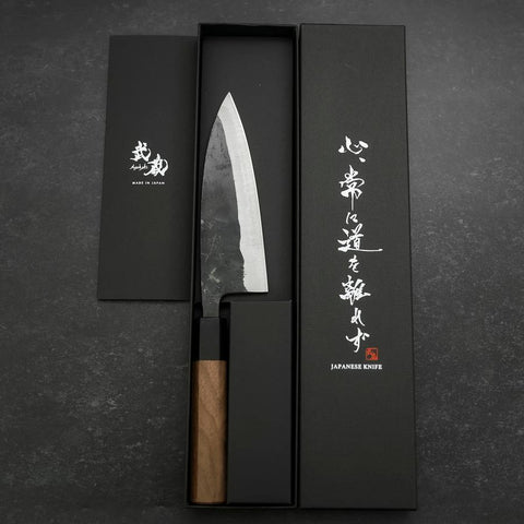Funayuki Blue Steel #2, Kurouchi Büffelhorn und Ebenholz Griff, 150mm-[Musashi]-[Japan-Küchenmesser]