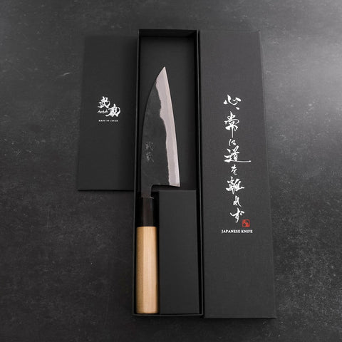 Funayuki Blue Steel #2 Kurouchi Büffelhorn und Magnolienholz Griff 150mm-[Musashi]-[Japan-Küchenmesser]