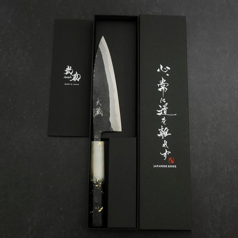 Funayuki Blue Steel #2 Kurouchi Weiß-Schwarzer Ozeanplastik Griff mit Blattgold 165mm-[Musashi]-[Japan-Küchenmesser]
