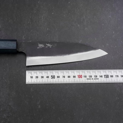 Funayuki Sabaki Blue Steel #1 Kurouchi Büffelhorn und Ebenholz Griff 180mm-[Musashi]-[Japan-Küchenmesser]