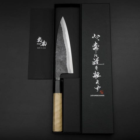 Funayuki Sabaki Blue Steel #1 Kurouchi Büffelhorn und Magnolienholz Griff 160mm-[Musashi]-[Japan-Küchenmesser]