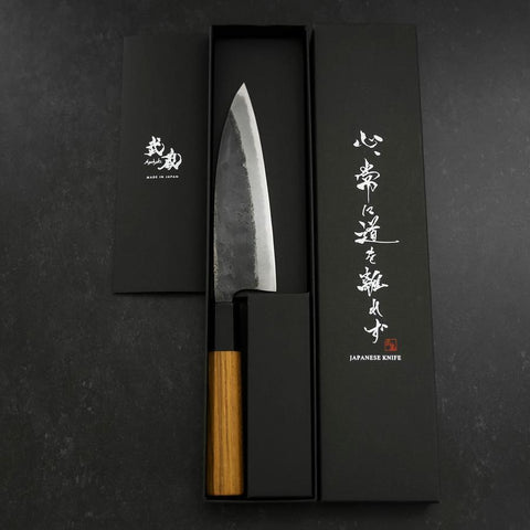 Funayuki Sabaki Blue steel #2 Kurouchi Büffelhorn und Teak Griff 165mm-[Musashi]-[Japan-Küchenmesser]