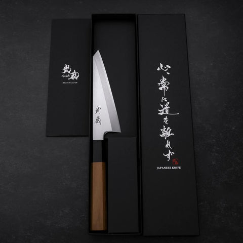 Garasuki Ausbeinmesser White Steel #2 Poliert Büffelhorn und Teakholz Griff 150mm-[Musashi]-[Japan-Küchenmesser]