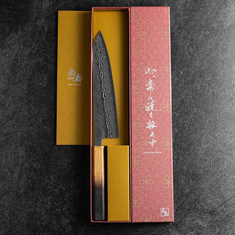 Gyuto 440C Nashiji Damast Yaki Urushi Griff 210mm-[Musashi]-[Japan-Küchenmesser]