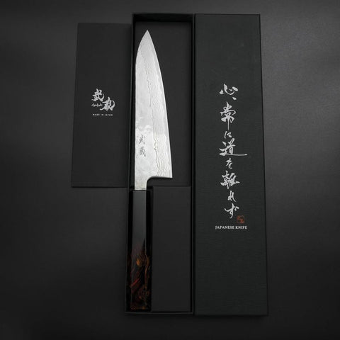 Gyuto 440C Nashiji Kagami Damast Feuer Urushi Griff 180mm-[Musashi]-[Japan-Küchenmesser]