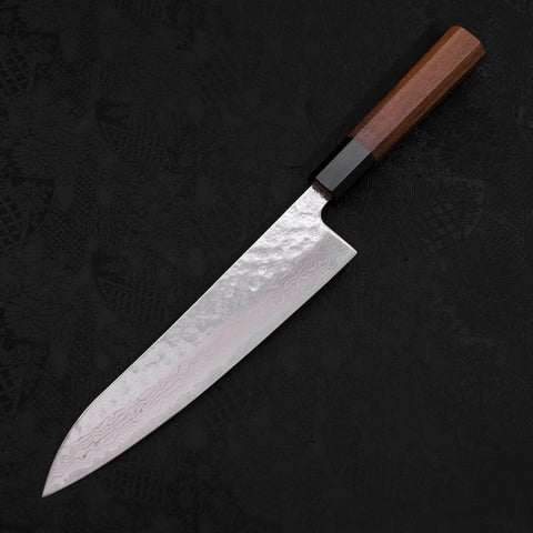 Gyuto AUS-10 Kagami Tsuchime Damast Büffelhorn und Teakholz Griff 210mm-[Musashi]-[Japan-Küchenmesser]