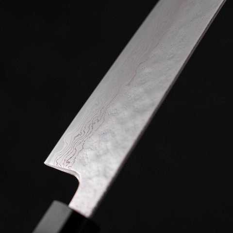 Gyuto AUS-10 Kagami Tsuchime Damast Büffelhorn und Teakholz Griff 210mm-[Musashi]-[Japan-Küchenmesser]