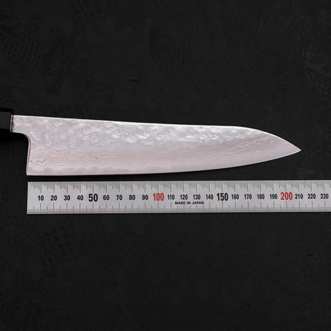 Gyuto AUS-10 Kagami Tsuchime Damast Büffelhorn und Teakholz Griff 210mm-[Musashi]-[Japan-Küchenmesser]