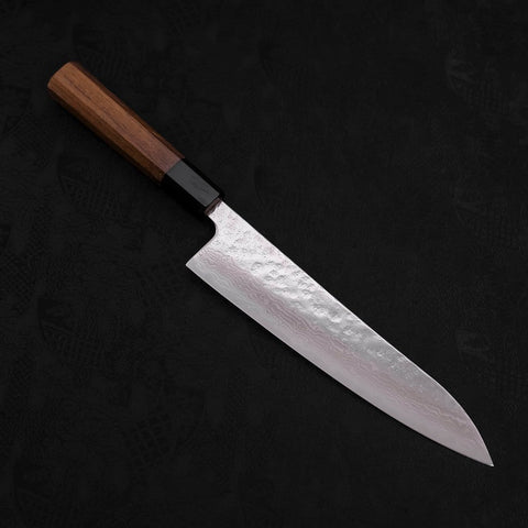Gyuto AUS-10 Kagami Tsuchime Damast Büffelhorn und Teakholz Griff 210mm-[Musashi]-[Japan-Küchenmesser]