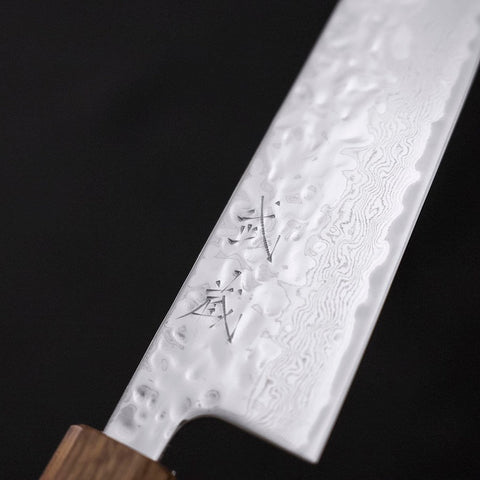 Gyuto AUS-10 Kagami Tsuchime Damast Yaki Urushi Griff 180mm-[Musashi]-[Japan-Küchenmesser]