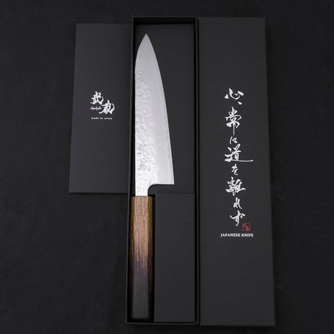 Gyuto AUS-10 Kagami Tsuchime Damast Yaki Urushi Griff 180mm-[Musashi]-[Japan-Küchenmesser]