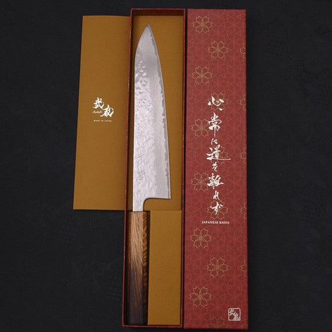 Gyuto AUS-10 Mirror Tsuchime Damascus Yaki-Urushi Handle 240mm (9.4”)-[Musashi]-[Japan-Küchenmesser]