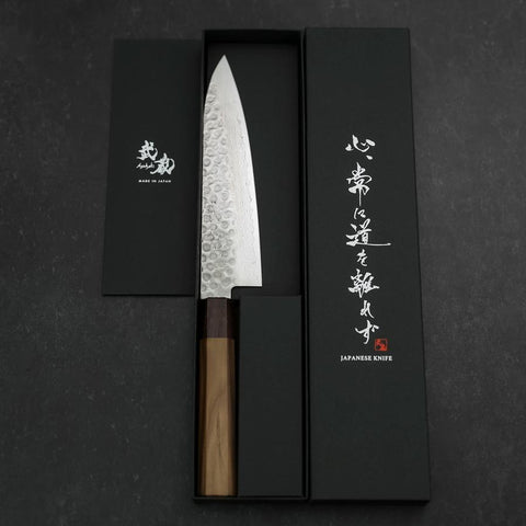 Gyuto AUS-10 Tsuchime Damascus Shitan Walnut Handle 180mm (7”)-[Musashi]-[Japan-Küchenmesser]