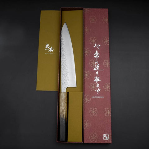 Gyuto AUS-10 Tsuchime Damascus Yaki Urushi Handle 210mm (8.3”)-[Musashi]-[Japan-Küchenmesser]