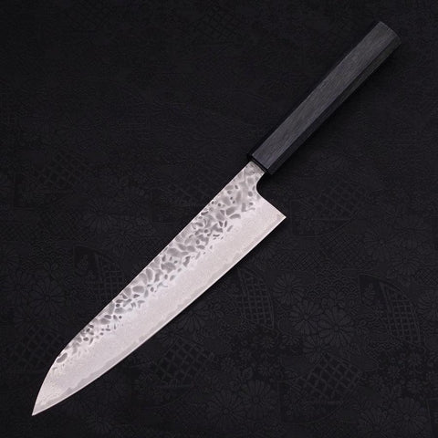 Gyuto AUS-10 Tsuchime Damast Dunkelblauer Urushi Griff 210mm-[Musashi]-[Japan-Küchenmesser]