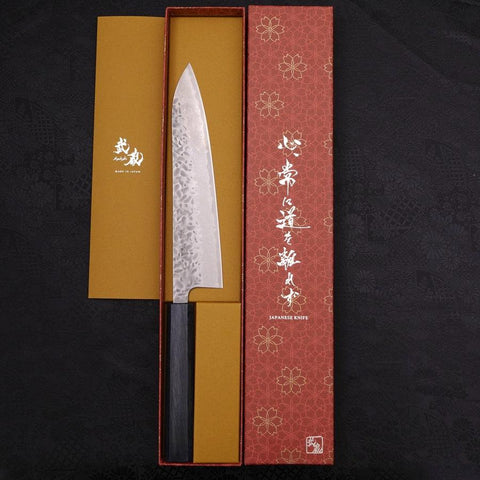Gyuto AUS-10 Tsuchime Damast Dunkelblauer Urushi Griff 210mm-[Musashi]-[Japan-Küchenmesser]