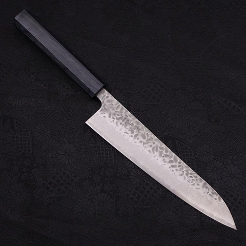 Gyuto AUS-10 Tsuchime Damast Dunkelblauer Urushi Griff 210mm-[Musashi]-[Japan-Küchenmesser]