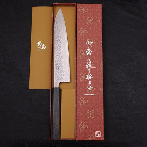 Gyuto AUS-10 Tsuchime Damast Dunkelblauer Urushi Griff 240mm-[Musashi]-[Japan-Küchenmesser]