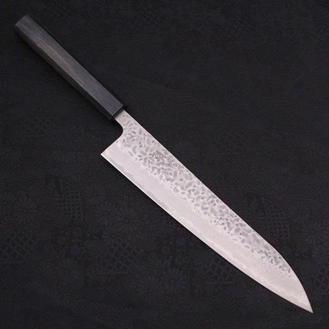 Gyuto AUS-10 Tsuchime Damast Dunkelblauer Urushi Griff 240mm-[Musashi]-[Japan-Küchenmesser]