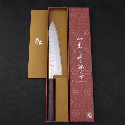 Gyuto AUS-10 Tsuchime Damast Lila Urushi Griff 210mm-[Musashi]-[Japan-Küchenmesser]