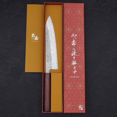 Gyuto AUS-10 Tsuchime Damast Lila Urushi Griff 210mm-[Musashi]-[Japan-Küchenmesser]