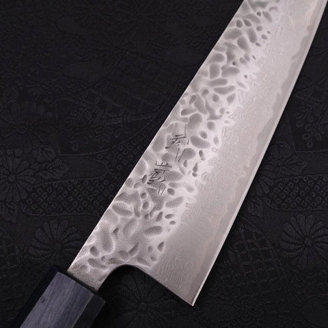 Gyuto AUS-10, Tsuchime Damast Urushi Griff in Dunkelblau, 210mm-[Musashi]-[Japan-Küchenmesser]