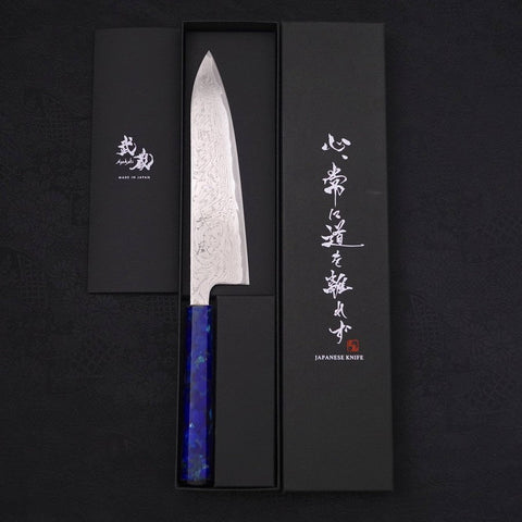 Gyuto AUS-10 Wellen-Nickel Damast Blauer Ozeanplastik Griff 180mm-[Musashi]-[Japan-Küchenmesser]