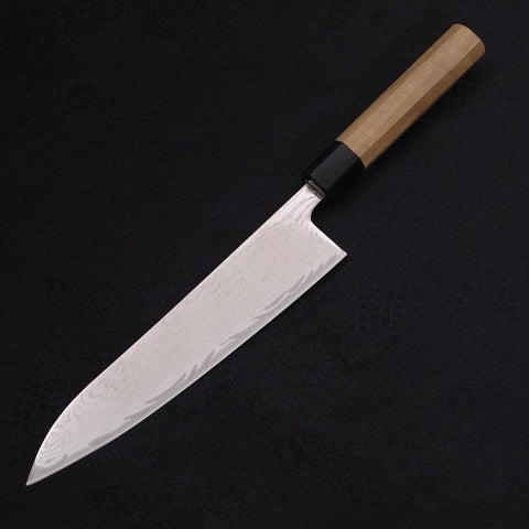 Gyuto AUS-10 Wellen Nickel Damast Büffelhorn und Magnolienholz Griff 210mm-[Musashi]-[Japan-Küchenmesser]