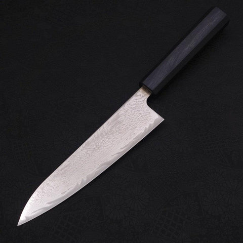 Gyuto AUS-10 Wellen-Nickel-Damast Dunkelblauer Urushi Griff 180mm-[Musashi]-[Japan-Küchenmesser]