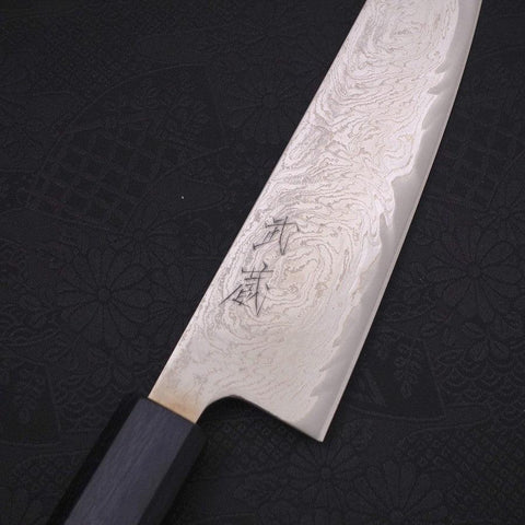 Gyuto AUS-10 Wellen-Nickel-Damast Dunkelblauer Urushi Griff 180mm-[Musashi]-[Japan-Küchenmesser]