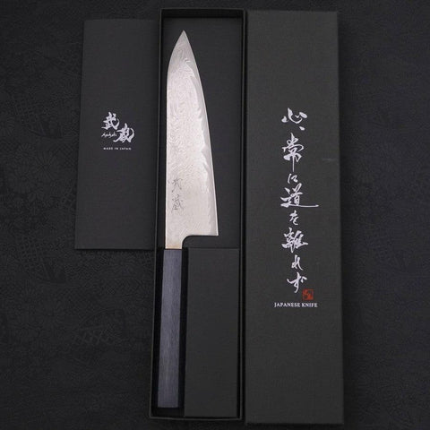 Gyuto AUS-10 Wellen-Nickel-Damast Dunkelblauer Urushi Griff 180mm-[Musashi]-[Japan-Küchenmesser]