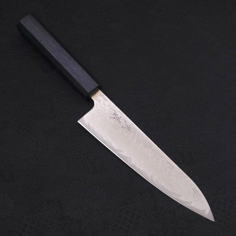 Gyuto AUS-10 Wellen-Nickel-Damast Dunkelblauer Urushi Griff 180mm-[Musashi]-[Japan-Küchenmesser]