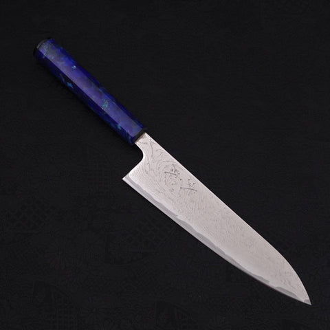 Gyuto AUS-10, Wellen-Nickel Damast Ozeanplastik Griff in Blau, 180mm-[Musashi]-[Japan-Küchenmesser]