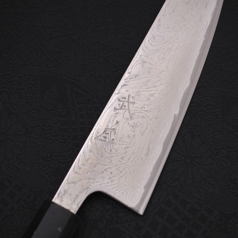 Gyuto AUS-10, Wellen-Nickel Damast, Ozeanplastik Griff in Schwarz, 180mm-[Musashi]-[Japan-Küchenmesser]