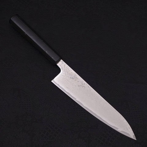 Gyuto AUS-10, Wellen-Nickel Damast, Ozeanplastik Griff in Schwarz, 180mm-[Musashi]-[Japan-Küchenmesser]