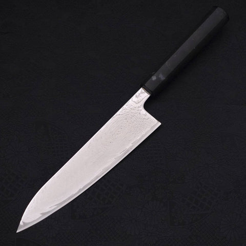Gyuto AUS-10 Wellen-Nickel Damast Schwarzer Ozeanplastik Griff 180mm-[Musashi]-[Japan-Küchenmesser]