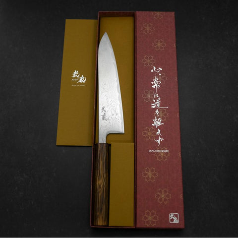 Gyuto AUS-10 Wellen-Nickel Damast Sumi Urushi Griff 210mm-[Musashi]-[Japan-Küchenmesser]