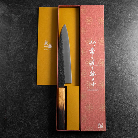 Gyuto AUS-8 Kurouchi Tsuchime Yaki Urushi Griff 200mm-[Musashi]-[Japan-Küchenmesser]