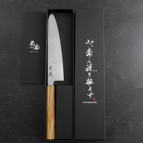 Gyuto AUS-8 Nashiji Olive Handle 195mm (7.7”)-[Musashi]-[Japan-Küchenmesser]