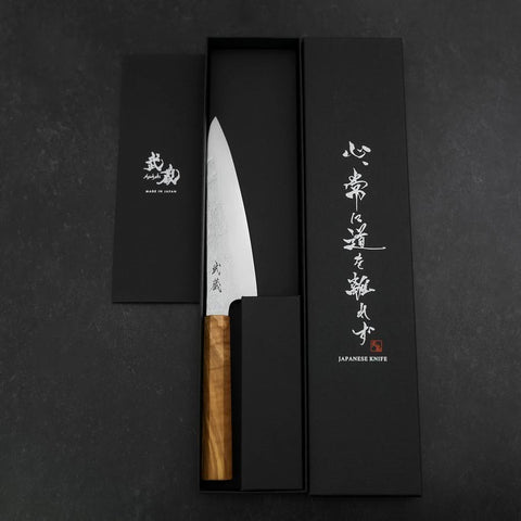 Gyuto AUS-8 Nashiji Olivenholz Griff 150mm-[Musashi]-[Japan-Küchenmesser]