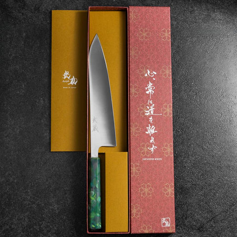 Gyuto AUS-8 Poliert Grüner Ozeanplastik Griff 210mm-[Musashi]-[Japan-Küchenmesser]