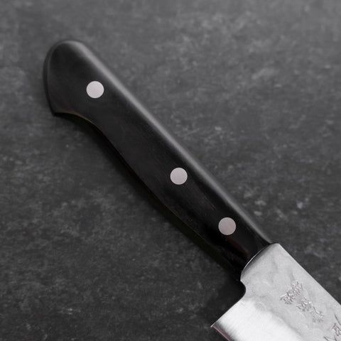Gyuto Aogami Super Edelstahlummantelung Tsuchime Schwarzer Westlicher Griff 180mm-[Musashi]-[Japan-Küchenmesser]