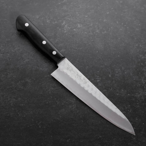 Gyuto Aogami Super Edelstahlummantelung Tsuchime Schwarzer Westlicher Griff 180mm-[Musashi]-[Japan-Küchenmesser]