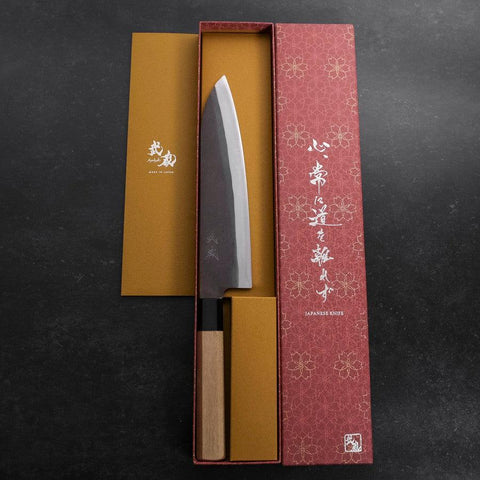 Gyuto Blue Steel #1 Edelstahlummantelung Kurouchi Büffelhorn und Magnolienholz Griff 210mm-[Musashi]-[Japan-Küchenmesser]