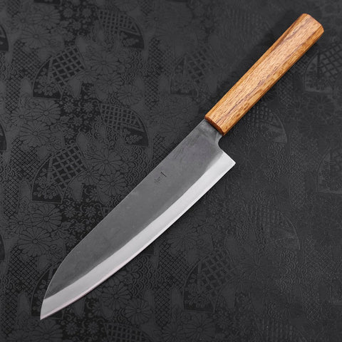 Gyuto Blue Steel #1 Edelstahlummantelung Kurouchi Eichenholz Griff 210mm-[Musashi]-[Japan-Küchenmesser]