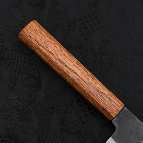 Gyuto Blue Steel #1 Edelstahlummantelung Kurouchi Eichenholz Griff 210mm-[Musashi]-[Japan-Küchenmesser]