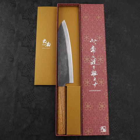 Gyuto Blue Steel #1 Edelstahlummantelung Kurouchi Eichenholz Griff 210mm-[Musashi]-[Japan-Küchenmesser]