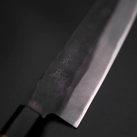 Gyuto Blue Steel #1 Kurouchi Edelstahlummantelung Walnussholz Griff 210mm-[Musashi]-[Japan-Küchenmesser]