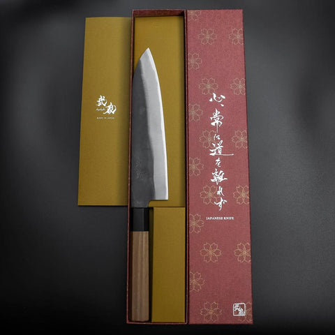 Gyuto Blue Steel #1 Kurouchi Edelstahlummantelung Walnussholz Griff 210mm-[Musashi]-[Japan-Küchenmesser]